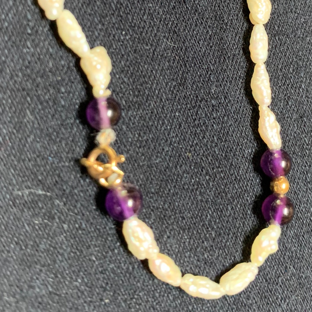Freshwater Pearl & Amethyst Quartz Bead Bracelet